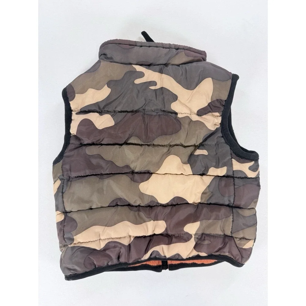 OshKosh Baby Boys Camo Puffer Vest 12-18M Orange Fleece Lined Full Zip